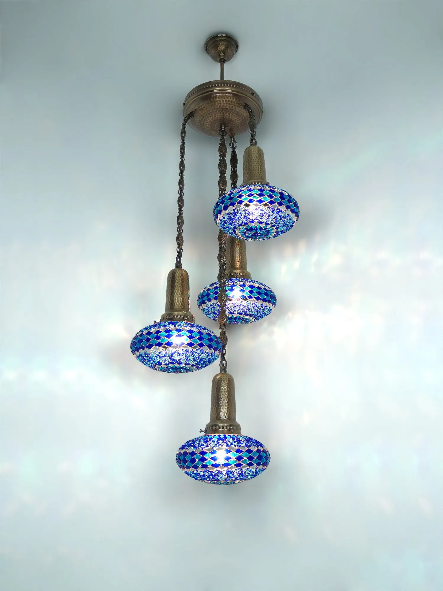 Turkish Chandelier Stained Glass 4-Globe Sprial Design