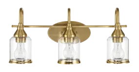 Twilight Three Lights Brushed Gold Contemporary Vanity Light 22"W × 10"H × 7.48"E with Clear Glass