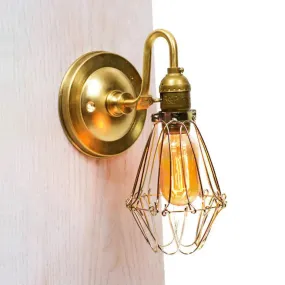 Vintage Stylish Polished Brass Wire Guard Wall Sconce - 1 Light Corridor Sconce with Gooseneck Arm