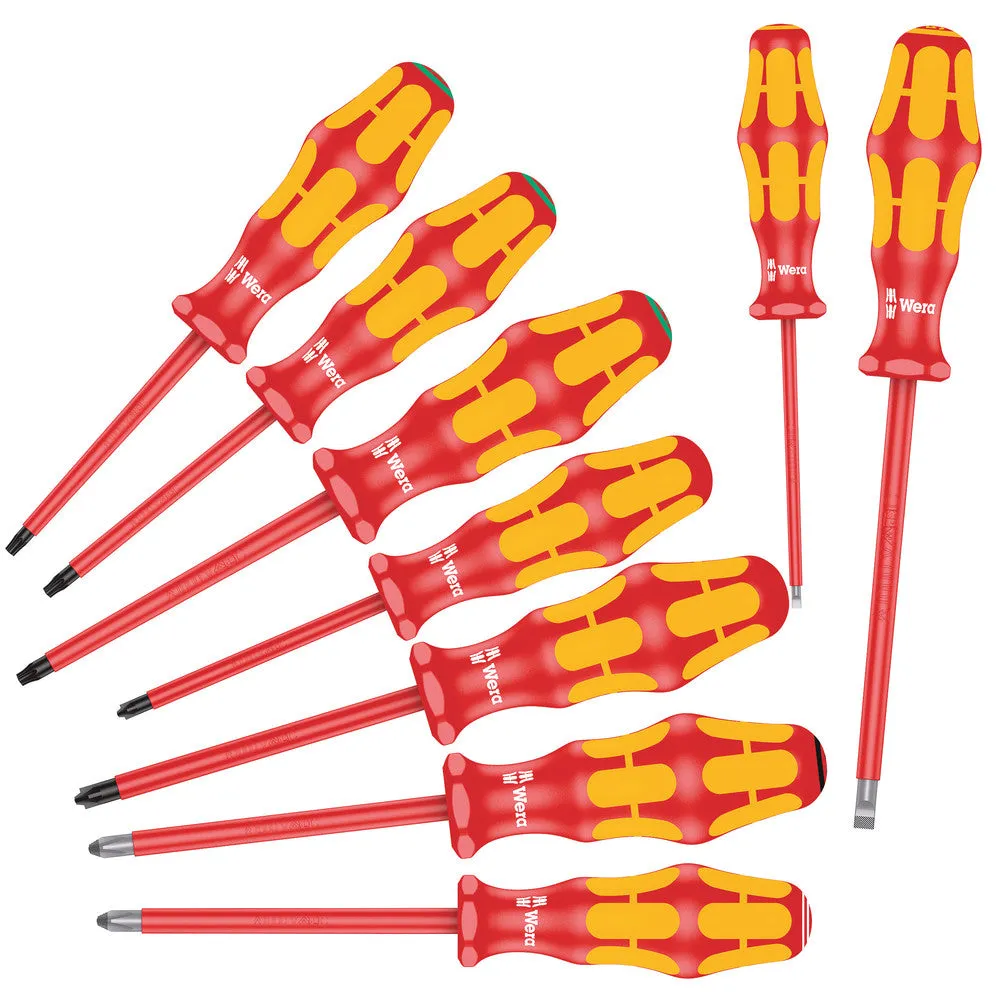 Wera 133355 9pc 160 i/162 i/167 i/9 Kraftform Plus VDE Screwdriver Set, PH/PZ/PZ/S/TX/SL