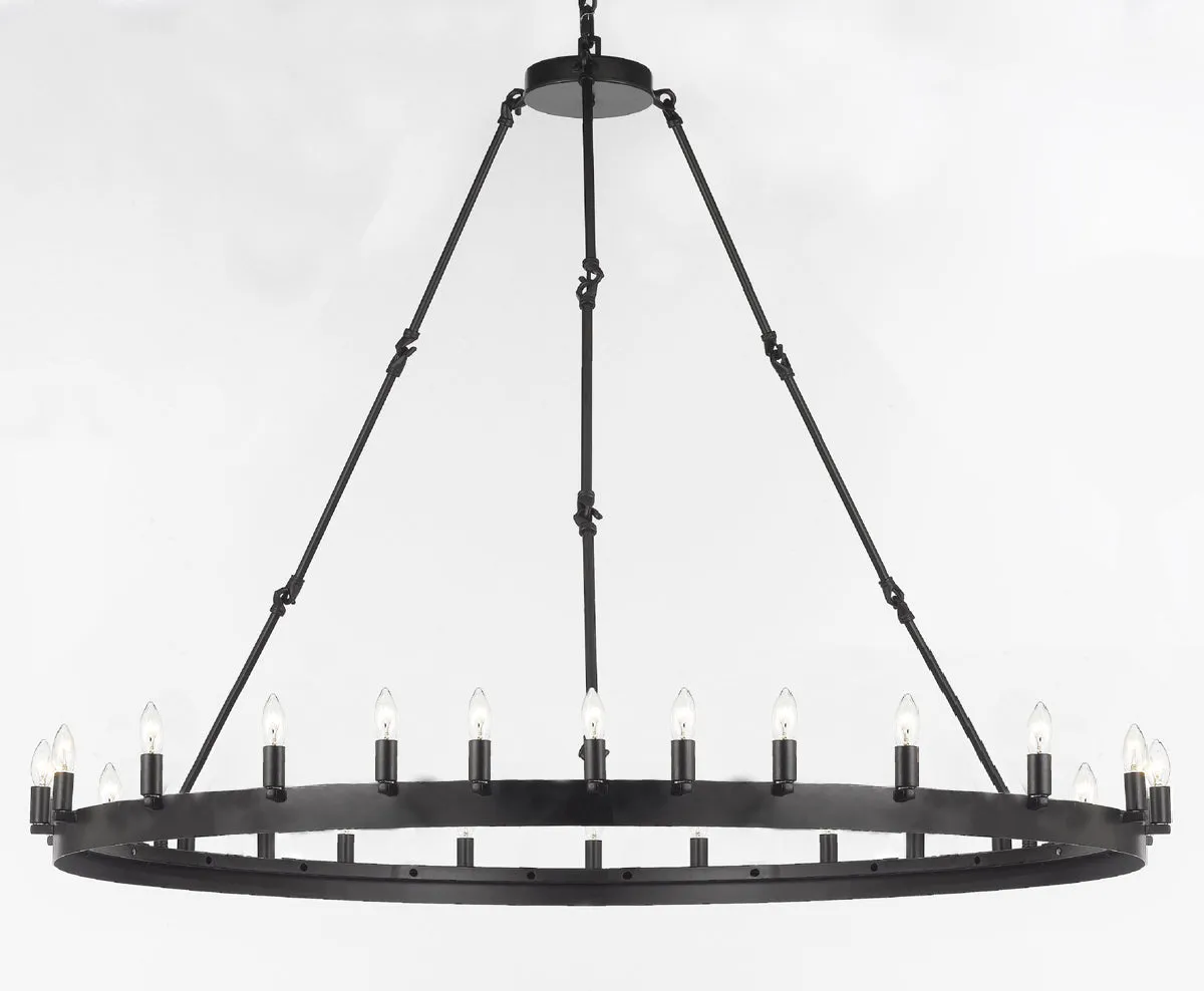 Wrought Iron Vintage Barn Metal Castile One Tier Chandelier Chandeliers Industrial Loft Rustic Lighting W 63" H 49" - G7-3428/30