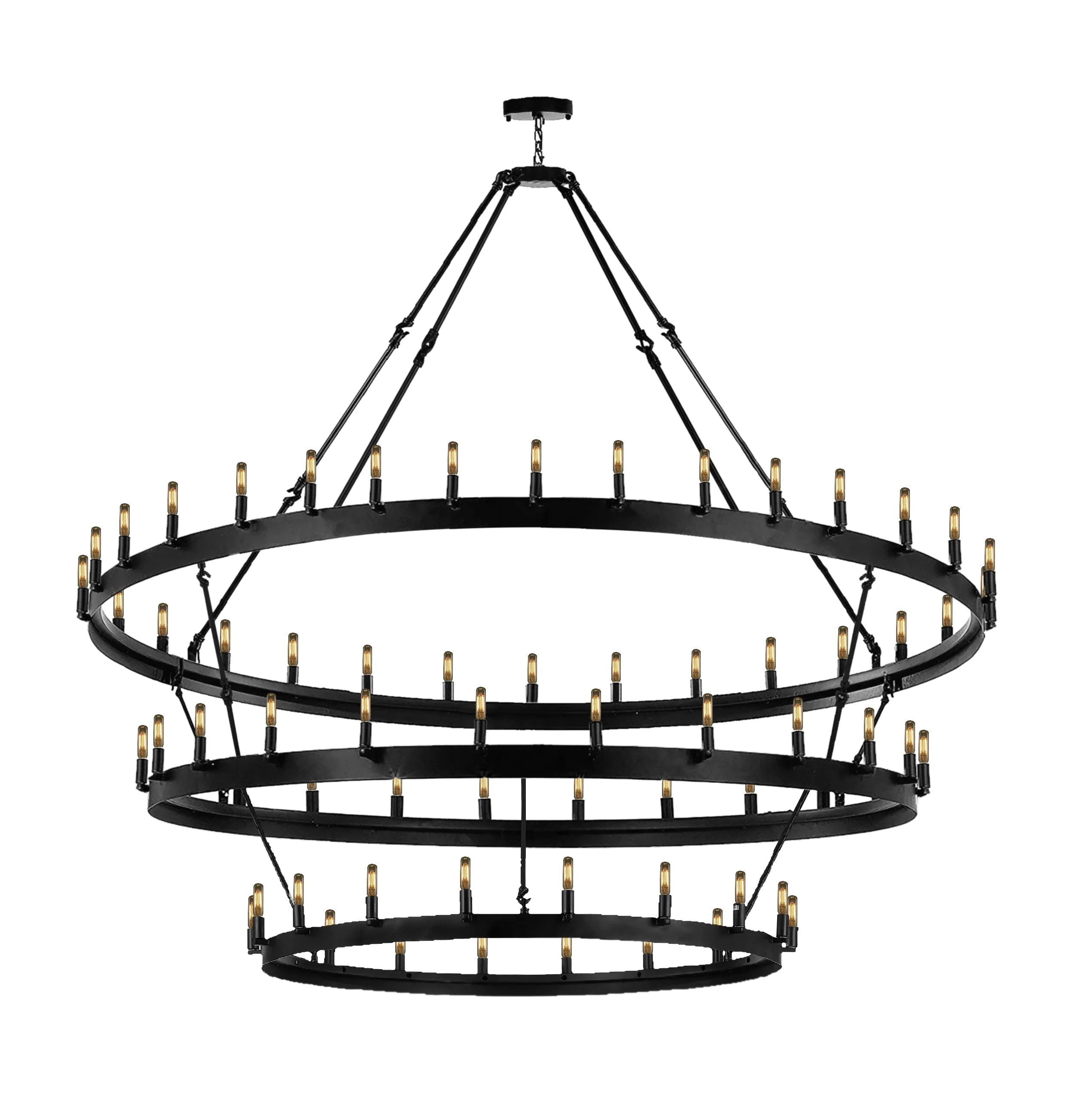 Wrought Iron Vintage Barn Metal Castile Three Tier Chandelier Chandeliers Industrial Loft Rustic Lighting W 70" H 66" - G7-3428/36 30 24